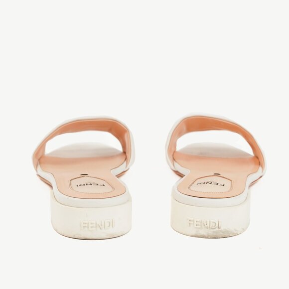Fendi White FF-Embossed Leather Mules - Picture 4 of 10